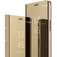 thumbnail image 1 of Case for Galaxy S23 Plus Luxury Clear View Electroplate Mirror Makeup Design Flip Wallet 360 Full Body Built-in Screen Protection Slim Hard Mirror Kickstand Cover Gold, 1 of 11