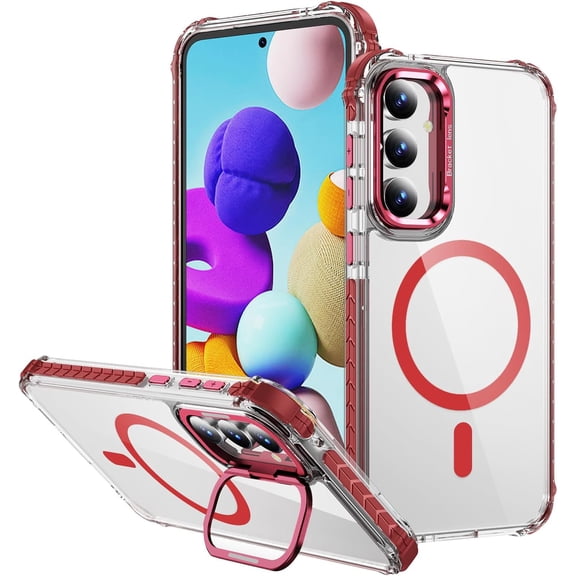 Case for Galaxy S23 Plus,Military Drop Clear Rainbow Built-in Lens Holder Kickstand with Wireless Charging Shockproof Protective Phone Case for Samsung Galaxy S23 Plus 5G,6.6" 2023 (Red)