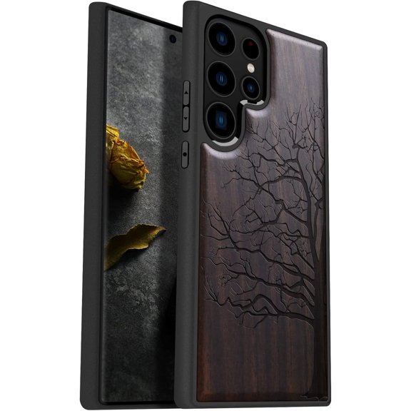 Case for Galaxy S23 Ultra Case [Natural & Black Soft TPU] Shockproof Protective Cover Unique & Classy Design Compatible with Samsung S23 Ultra Eternal Tree-Black