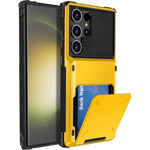 Case for Galaxy S23 Ultra,Flip Cover Hidden Card Slot Wallet Case,Card Holder Dual-Layer Design Heavy Duty Protection Shockproof Phone Case for Samsung Galaxy S23 Ultra 5G,6.8" 2023 (Yellow)