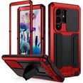 thumbnail image 1 of Case for Galaxy S23 Ultra,Military Grade 3 in 1 Metal Full-Body Rugged Kickstand Protective Case with Built-in Screen Protector Phone Case for Samsung Galaxy S23 Ultra 5G,6.8" 2023 (Red), 1 of 10