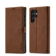 thumbnail image 1 of Case for Galaxy S23 Ultra Wallet Case with Card Holder Premium Leather Flip Cover Magnetic Closure Case Shockproof Pure Color Cover Kickstand Card Slots Case For Samsung Galaxy S23 Ultra, Brown, 1 of 7