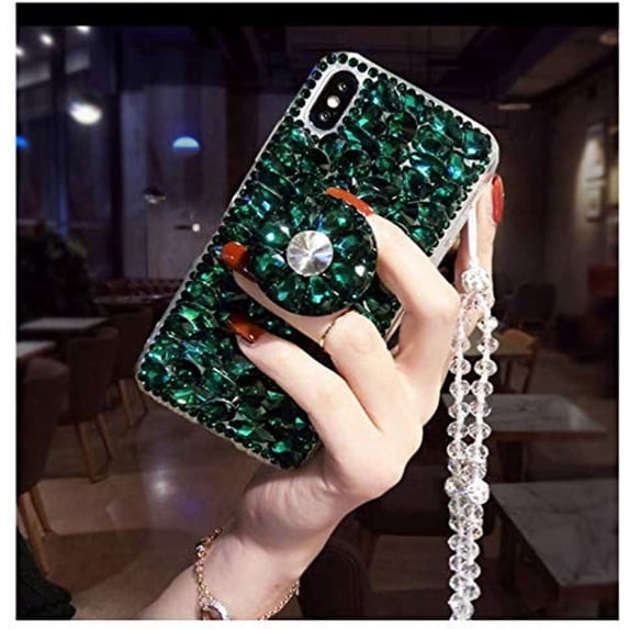 Case for Galaxy S24 FE,Diamond Kickstand Case with Crystal Lanyard 3D Handmade Bling Diamond Glitter Shockproof Protective Phone Case for Samsung Galaxy S24 FE 5G,2024 (Green)