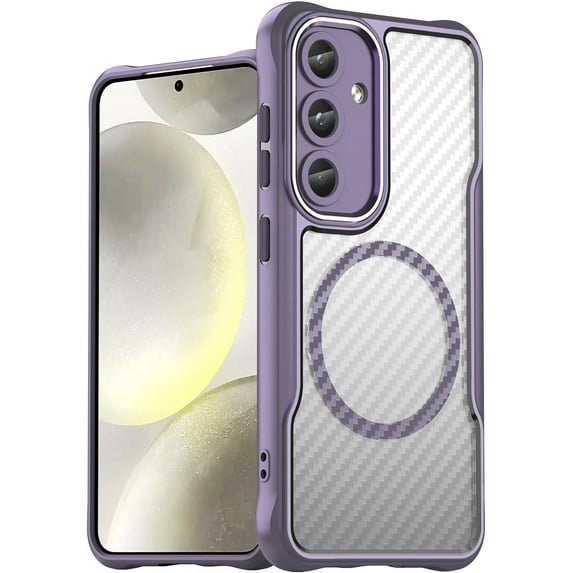 Case for Galaxy S24 FE,Full-Body Rugged Carbon Fibre Protective Clear Back Hybrid Magnetic Wireless Charge Shockproof Protector Phone Case for Samsung Galaxy S24 FE 5G,2024 (Purple)