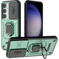thumbnail image 1 of Case for Galaxy S24 FE,Military Slide Lens Camera Protection [Built-in Kickstand] Magnetic Metal Ring Holder Heavy Duty TPU+PC Shockproof Phone Case for Samsung Galaxy S24 FE 5G 2024 (Green), 1 of 9