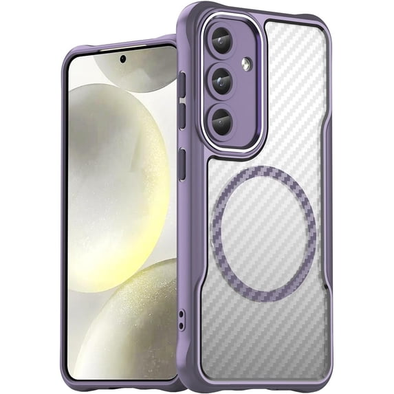 Case for Galaxy S24,Full-Body Rugged Carbon Fibre Protective Clear Back Hybrid Magnetic Wireless Charge Shockproof Protector Phone Case for Samsung Galaxy S24 5G,6.2 inch 2024 (Purple)