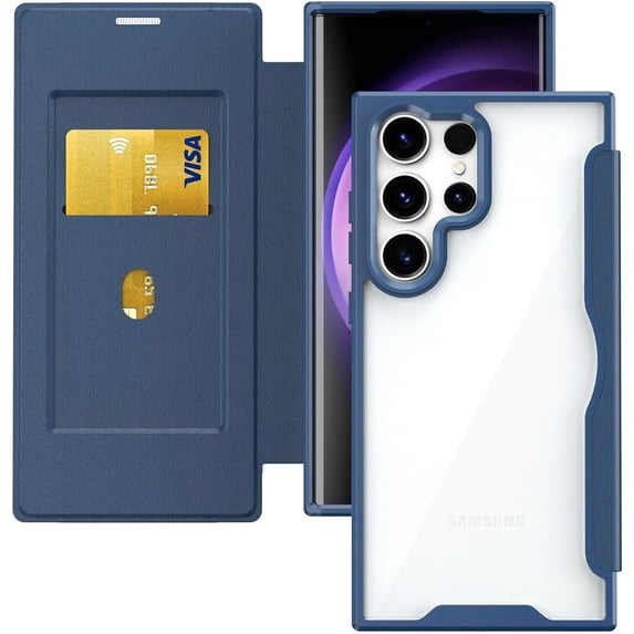 Case for Galaxy S24 Plus,Clear Back Design Heavy Duty Drop Protection Anti Theft Flip Leather Wallet Cover with Card Holder Shockproof Phone Case for Samsung Galaxy S24 Plus 5G,6.7 Inch 2024 (Blue)