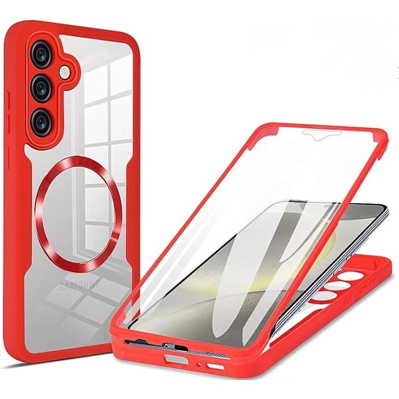 Case for Galaxy S24 Plus,Full-Body Rugged Stylish Protective Clear Colorful Back Hybrid 3-in-1 with Built-in Screen Wireless Charging Phone Case for Samsung Galaxy S24 Plus 5G,6.7" 2024 (Red)