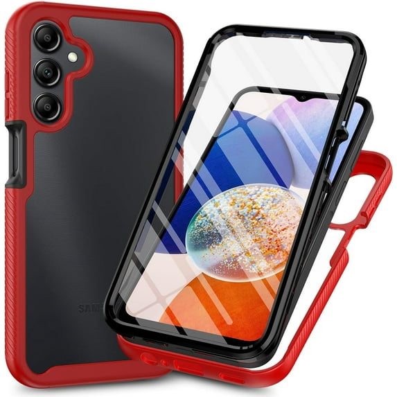 Case for Galaxy S24 Plus,Slim Full-Body Rugged Stylish Protective Clear Back Hybrid 3-in-1 Case with Built-in Screen Protector Phone Case for Samsung Galaxy S24 Plus 5G,6.7 inch 2024 (Red)