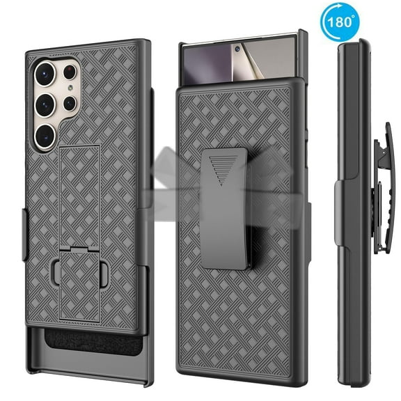 Case for Galaxy S24 Ultra 5G Case[with Belt Clip Holster Case]Slim Combo Shell with Kickstand Swivel Rugged Shockproof Antiscratch Protective Cover for Samsung Galaxy S24 Ultra 5G 2024 6.8 inch(Black)