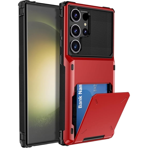 Case for Galaxy S24 Ultra,Flip Cover Hidden Card Slot Wallet Case,Card Holder Dual-Layer Design Heavy Duty Protection Shockproof Phone Case for Samsung Galaxy S24 Ultra 5G,6.8" 2024 (Red)