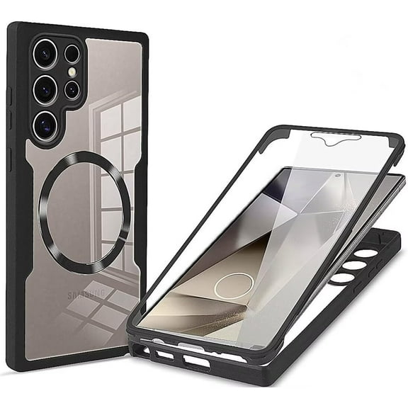 Case for Galaxy S24 Ultra,Full-Body Rugged Stylish Protective Clear Colorful Back Hybrid 3-in-1 with Built-in Screen Wireless Charging Phone Case for Samsung Galaxy S24 Ultra 5G,6.8" 2024 (Black)