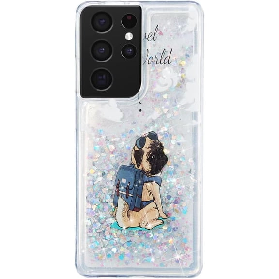 Case for Galaxy S24 Ultra,Glitter Quicksand Moving Hearts Star Flower Cartoon Animals Flowing Liquid Protective Soft Phone Case for Samsung Galaxy S24 Ultra 5G,6.8" 2024 (Silver Dog)
