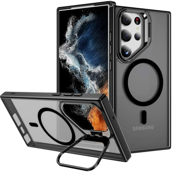 Case For Galaxy S24 Ultra,Military Grade Drop Full-Body Shockproof Protective Lens Holder Kickstand With Wireless Charging TPU+PC Phone Case For Samsung Galaxy S24 Ultra 5G,6.8 Inch 2024 (Black)