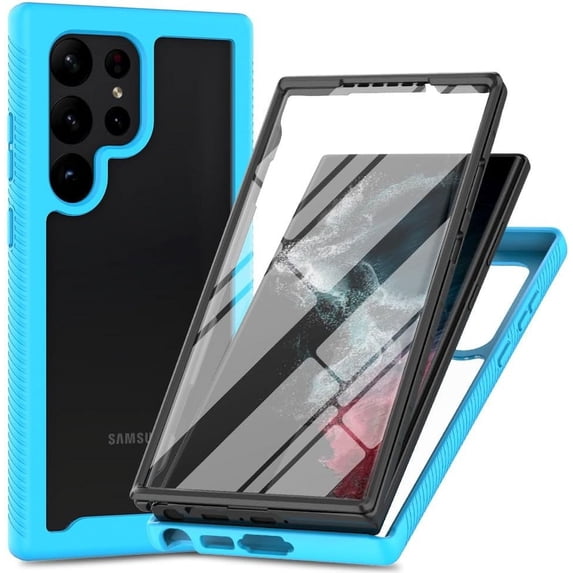 Case for Galaxy S24 Ultra,Slim Full-Body Rugged Stylish Protective Clear Back Hybrid 3-in-1 Case with Built-in Screen Protector Phone Case for Samsung Galaxy S24 Ultra 5G,6.8 inch 2023 (Light Blue)