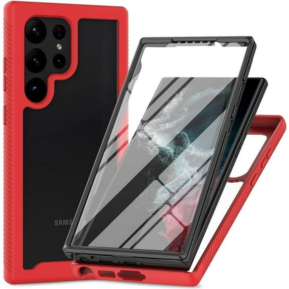 Case for Galaxy S24 Ultra,Slim Full-Body Rugged Stylish Protective Clear Back Hybrid 3-in-1 Case with Built-in Screen Protector Phone Case for Samsung Galaxy S24 Ultra 5G,6.8 inch 2023 (Red)