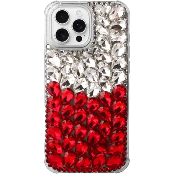 Case for Galaxy S25 Plus,3D Handmade Sparkle Stunning Stones Crystal Diamond Bling Glitter Girls Women Shockproof Phone Case for Samsung Galaxy S25 Plus 5G,6.7 inch 2025 (White/Red)