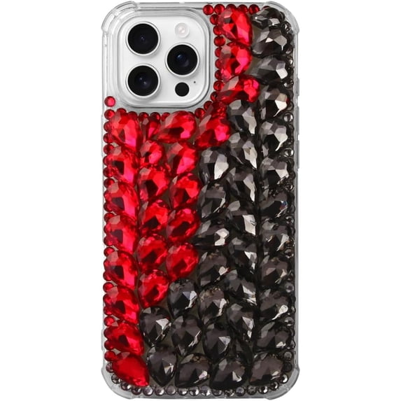 Case for Galaxy S25 Plus,3D Handmade Sparkle Stunning Stones Crystal Diamond Bling Glitter Girls Women Shockproof Phone Case for Samsung Galaxy S25 Plus 5G,6.7 inch 2025 (Red/Black)
