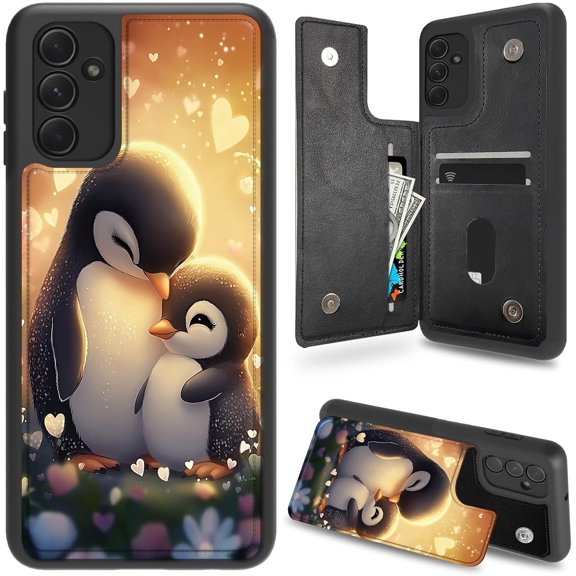 Case for Galaxy S25 Plus Case Wallet Case with Card Holder, PU Leather Kickstand Double Magnetic Clasp Shockproof Cover Case for Samsung Galaxy S25 Plus 6.7 inch 2025 - Cute Penguin