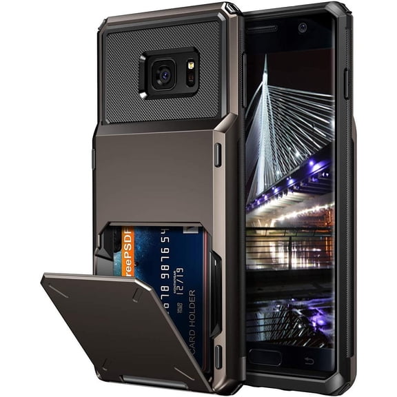 Case for Galaxy S7 Case Wallet 4-Slot Pocket Credit Card ID Holder Flip Door Scratch Resistant Dual Layer Protective Bumper Rugged Rubber Armor Hard Shell Cover for Samsung Galaxy S7 Gun Metal