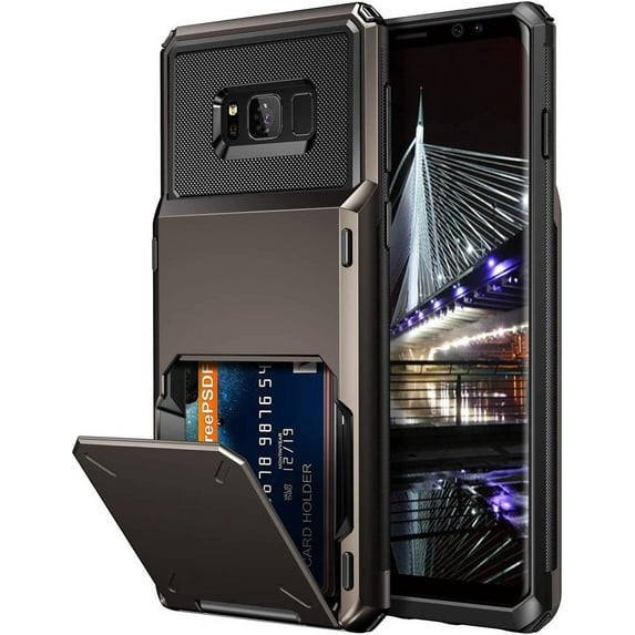 Case for Galaxy S8 Case Wallet 4-Slot Pocket Credit Card ID Holder Flip Door Scratch Resistant Dual Layer Protective Bumper Rugged Rubber Armor Hard Shell Cover for Samsung Galaxy S8 Gun Metal