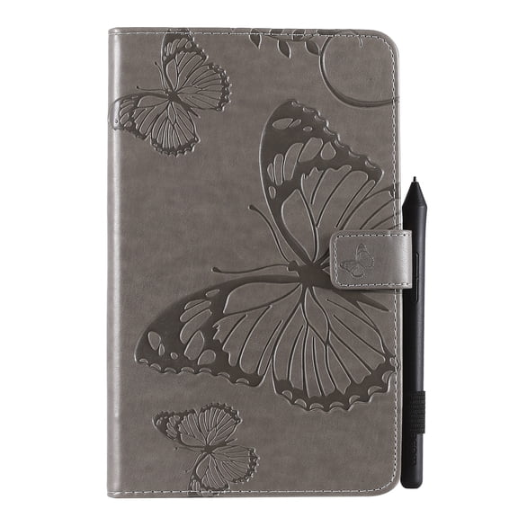 Case for Galaxy Tab A 7.0" 2016 SM-T280 T285, Ultra Slim Lightweight Fit Folio Flip PU Leather Butterfly Embossed Stand Cover Shockproof Protection Soft TPU Back Wallet Cover, Gray