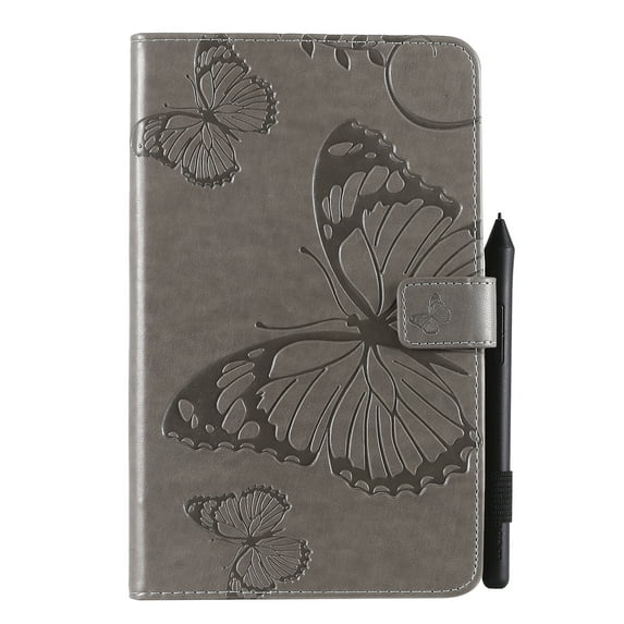 Case for Galaxy Tab A 8.0" 2018 SM-T387, Ultra Slim Lightweight Fit Folio Flip PU Leather Butterfly Embossed Stand Cover Shockproof Protection Soft TPU Back Wallet Cover, Gray