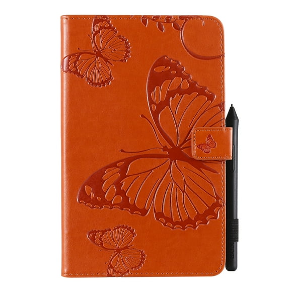 Case for Galaxy Tab A 8.0" 2019 SM-T290 T295, Ultra Slim Lightweight Fit Folio Flip PU Leather Butterfly Embossed Stand Cover Shockproof Protection Soft TPU Back Wallet Cover, Orange