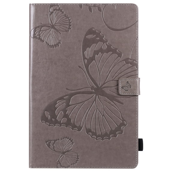 Case for Galaxy Tab A 10.1" 2016 SM-T580/T585, Slim Fit Folio Flip PU Leather Butterfly Embossed Smart Stand Cover Auto Wake/Sleep Shockproof Protection TPU Back Cover, Gray