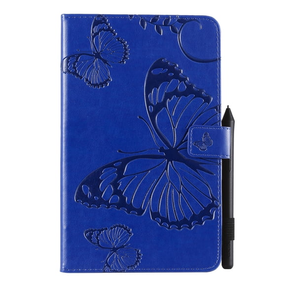 Case for Galaxy Tab A 7.0" 2016 SM-T280 T285, Ultra Slim Lightweight Fit Folio Flip PU Leather Butterfly Embossed Stand Cover Shockproof Protection Soft TPU Back Wallet Cover, Blue