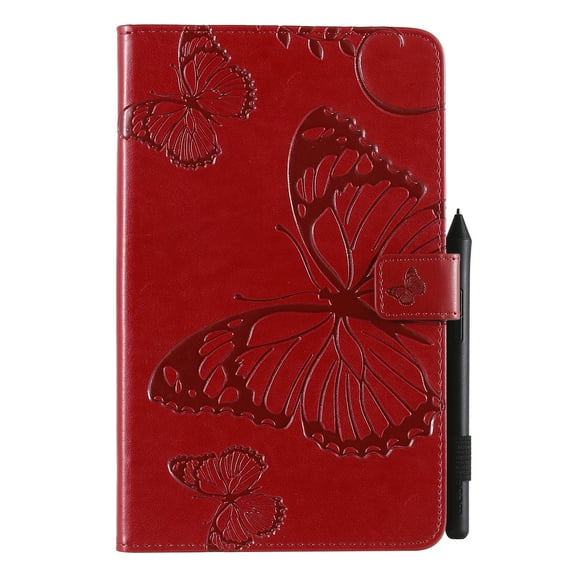 Case for Galaxy Tab A 8.0" 2017 SM-T380 T385, Ultra Slim Lightweight Fit Folio Flip PU Leather Butterfly Embossed Stand Cover Shockproof Protection Soft TPU Back Wallet Cover, Red