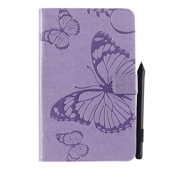Case for Galaxy Tab A 8.0" 2018 SM-T387, Ultra Slim Lightweight Fit Folio Flip PU Leather Butterfly Embossed Stand Cover Shockproof Protection Soft TPU Back Wallet Cover, Purple