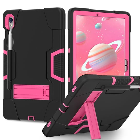For Samsung Galaxy Tab S10 FE/S9 FE/S9/S8/S7 Case 10.9"/11 Inch (SM-X710/X718U/X716B/X510/X516B), Military Grade Protective Cover with S-Pen Holder & Stand, Black/Rose Red
