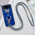thumbnail image 1 of Case for Galaxy Z Flip 3 5G,Galaxy Z Flip 3 5G Case, Luxury Leather Crossbody Chain Strap Ring 3D Crystal Diamond Bling Glitter Phone Case for Samsung Galaxy Z Flip 3 5G, Blue, 1 of 8