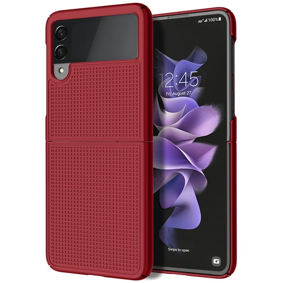 Case for Galaxy Z Flip 3 5G, Nakedcellphone Slim Hard Shell Protector Cover [Anti-Fingerprint, Grid Texture] for Samsung Z Flip3 Phone (SM-F711, 2021)