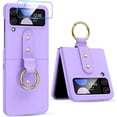 thumbnail image 1 of Case for Galaxy Z Flip 4 5G (2022), Z Flip 4 Ultra Slim Case with Metal Ring Holder & Camera Screen Protector for Women Girls, Matte PC Protective Case Cover for Samsung Galaxy Z Flip 4 - Purple, 1 of 16