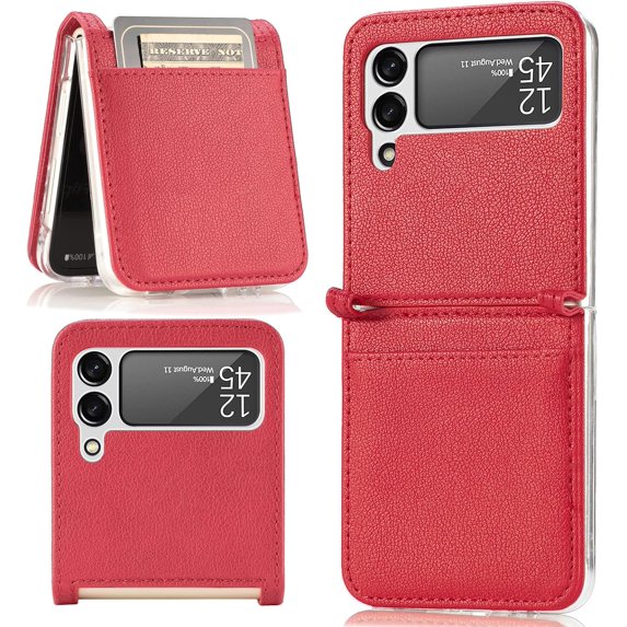 Case for Galaxy Z Flip 4 5G 5G, Galaxy Z Flip 4 5G Wallet PU Leather Case with Card Holder, Shockproof Full-Body Protective Cover Phone Case for Galaxy Z Flip 4 5G 2022, Red