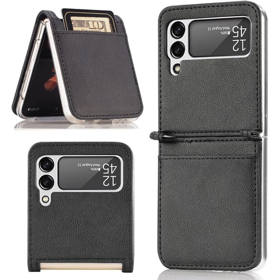 Case for Galaxy Z Flip 4 5G 5G, Galaxy Z Flip 4 5G Wallet PU Leather Case with Card Holder, Shockproof Full-Body Protective Cover Phone Case for Galaxy Z Flip 4 5G 2022, Black