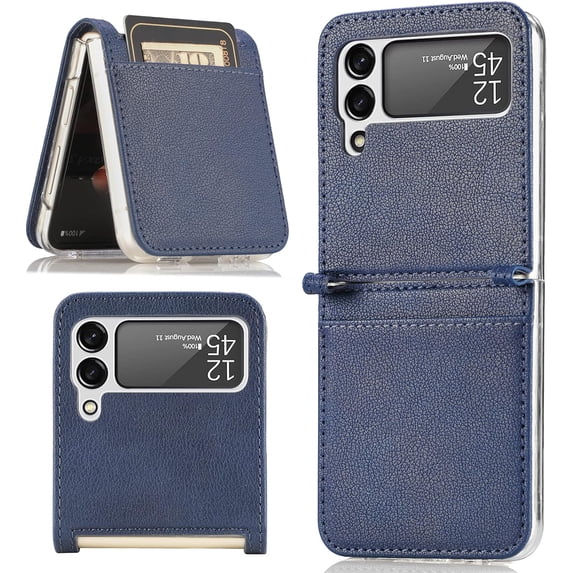 Case for Galaxy Z Flip 4 5G 5G, Galaxy Z Flip 4 5G Wallet PU Leather Case with Card Holder, Shockproof Full-Body Protective Cover Phone Case for Galaxy Z Flip 4 5G 2022, Blue