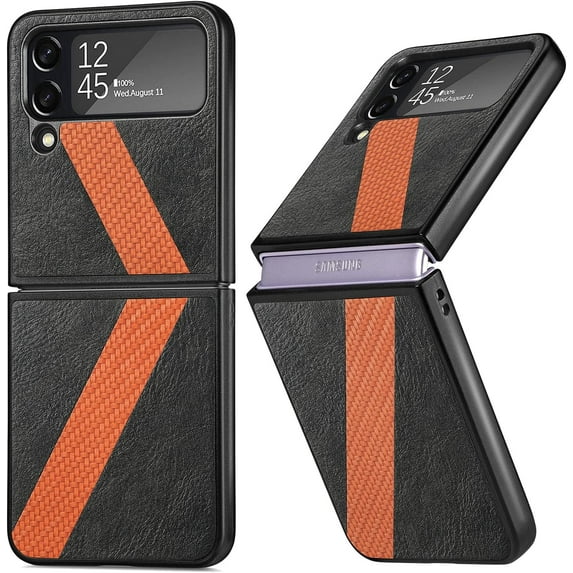 Case for Galaxy Z Flip 4 5G Cover, Fashion L Stitching Design Pattern Shockproof Protection Phone Case Full Body Protection Back Case for Galaxy Z Flip 4 5G 2022, Black