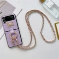 thumbnail image 1 of Case for Galaxy Z Flip 4 5G,Galaxy Z Flip 4 5G Case, Luxury Leather Crossbody Chain Strap Ring 3D Crystal Diamond Bling Glitter Phone Case for Samsung Galaxy Z Flip 4 5G, Purple, 1 of 6