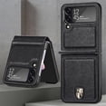 thumbnail image 1 of Case for Galaxy Z Flip 4 6.7" 2022, PU Leather Surface & Rugged PC Bacplane Silicone Bumper Ant-drop Anti-fingerprint Shockproof Secure Wrap Vintage Case for Galaxy Z Flip 4, Black, 1 of 1