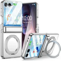 Case for Galaxy Z Flip 7, Compatible with MagSafe, Built-in Kickstand & Screen Protector & Hinge Protection, Slim Protective Phone Case Plating Cover for Samsung Galaxy Z Flip 7