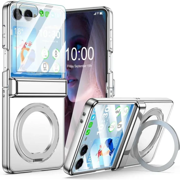 Case for Galaxy Z Flip 7, Compatible with MagSafe, Built-in Kickstand & Screen Protector & Hinge Protection, Slim Protective Phone Case Plating Cover for Samsung Galaxy Z Flip 7