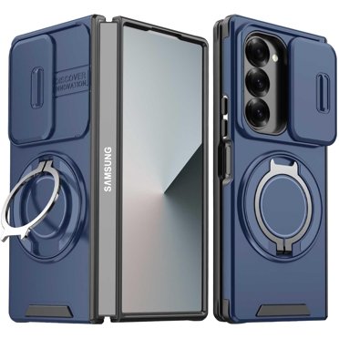 Case for Galaxy Z Fold 5,Military Grade [Built-in Kickstand] Magnetic Rotate Ring Holder Heavy Duty TPU+PC Drop Shockproof Protection Phone Case for Samsung Galaxy Z Fold 5 5G,2023 (Blue)