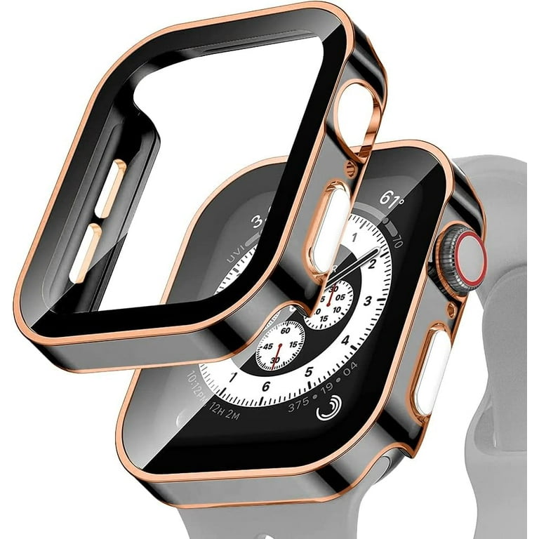 Case Glass for Apple Watch 8 7 45mm 41mm 44mm 40mm Waterproof Screen Protector Accessories Edge Bumper iWatch 4 5 SE 6 Cover Color Black Rose Size 45mm Series 7 8 Walmart