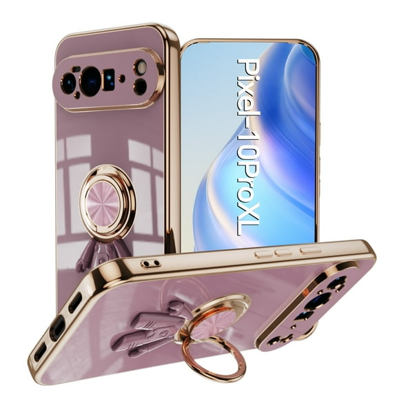 Case for Google Pixel 10 / 10 Pro, Luxury Astronaut Ring Hoder Stand Plating Ultra Slim Support Magnetic Car Mount Drop Protective Phone Case Cover for Google Pixel 10 / 10 Pro, Purple