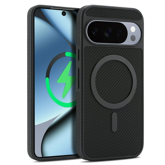 Case for Google Pixel 10 /10 Pro, Luxury Carbon Fiber Texture PC+TPU Shockproof Anti-Scratch Magnetic Wireless Charging Lightweight Drop Protective Non-Slip Fashion Phone Case Cover, Black