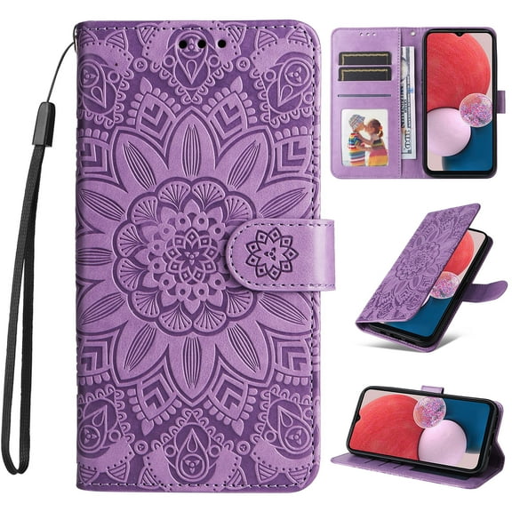 Case for Google Pixel 10 /10 Pro, Premium PU Leather Magnetic Closure Flip Wallet Phone Case with Card Holder Cash Slot Stand Function Embossed Flower Shockproof Lanyard Case Cover - Purple