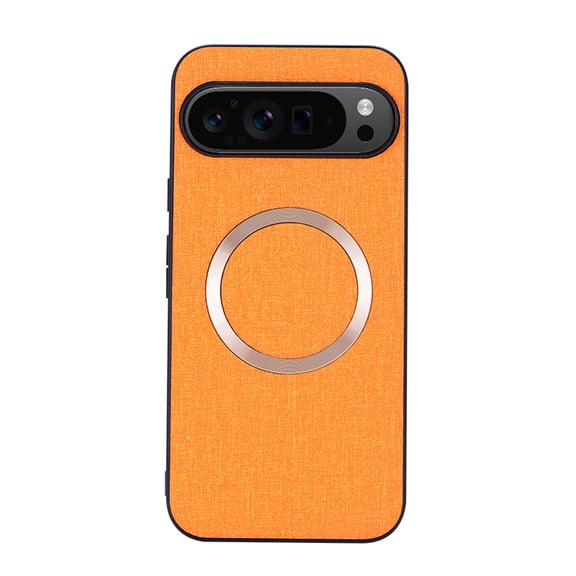 Case for Google Pixel 10 Pro XL, Plain Fabric Back TPU Frame Compatible with MagSafe Ultra Slim Lightweight Shockproof Anti-Falling Protective Thin Back Cover for Google Pixel 10 Pro XL, Orange